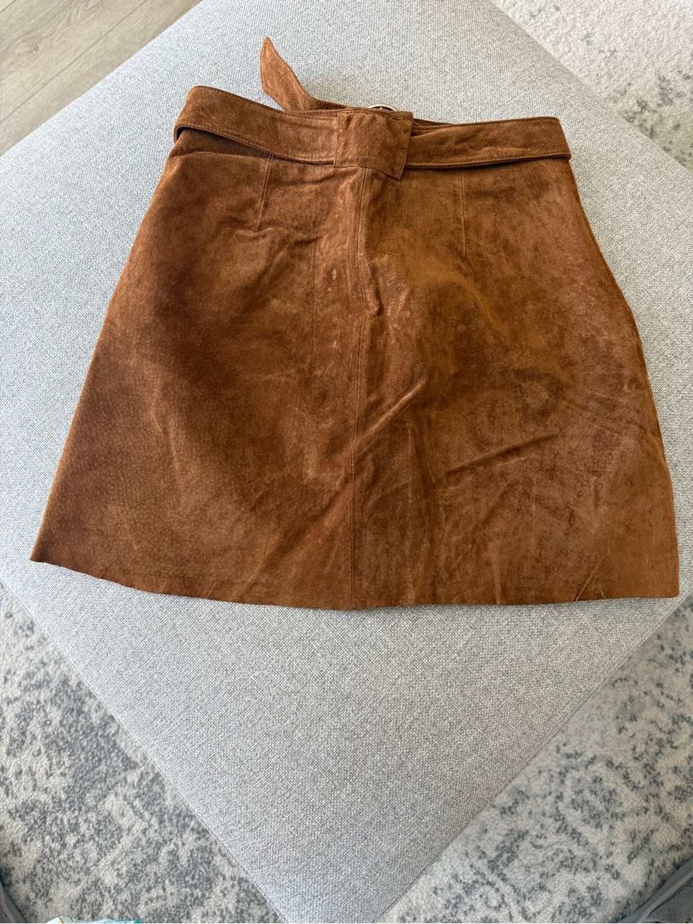 Zara Brown Suede Button-Front Mini Skirt with Belt - Picture 2 of 3